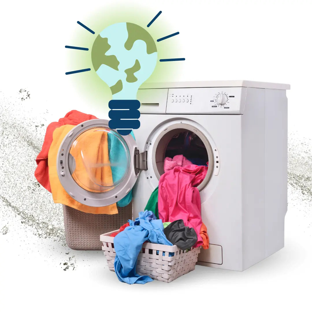 Waschmaschine und nachhaltigem Icon zur Signalisierung des umweltfreundlichen Aspekts