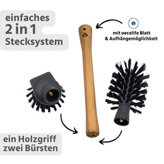 Spülbürste einfaches Stecksystem - Holzgriff mit zwei Bürsten