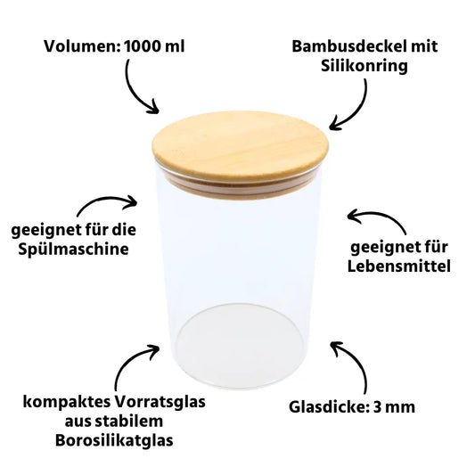 Vorratsglas mit Bambusdeckel 1000 ml