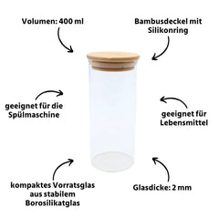 Vorratsglas mit Bambusdeckel 400 ml