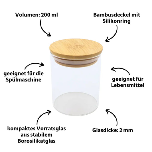Vorratsglas mit Bambusdeckel 200 ml