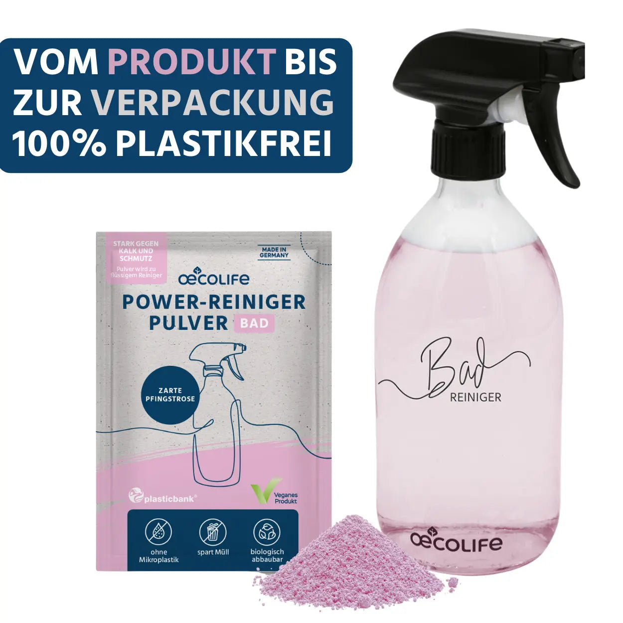 Badreiniger Set mit Glasflasche - vom Produkt bis zur Verpackung 100% plastikfrei
