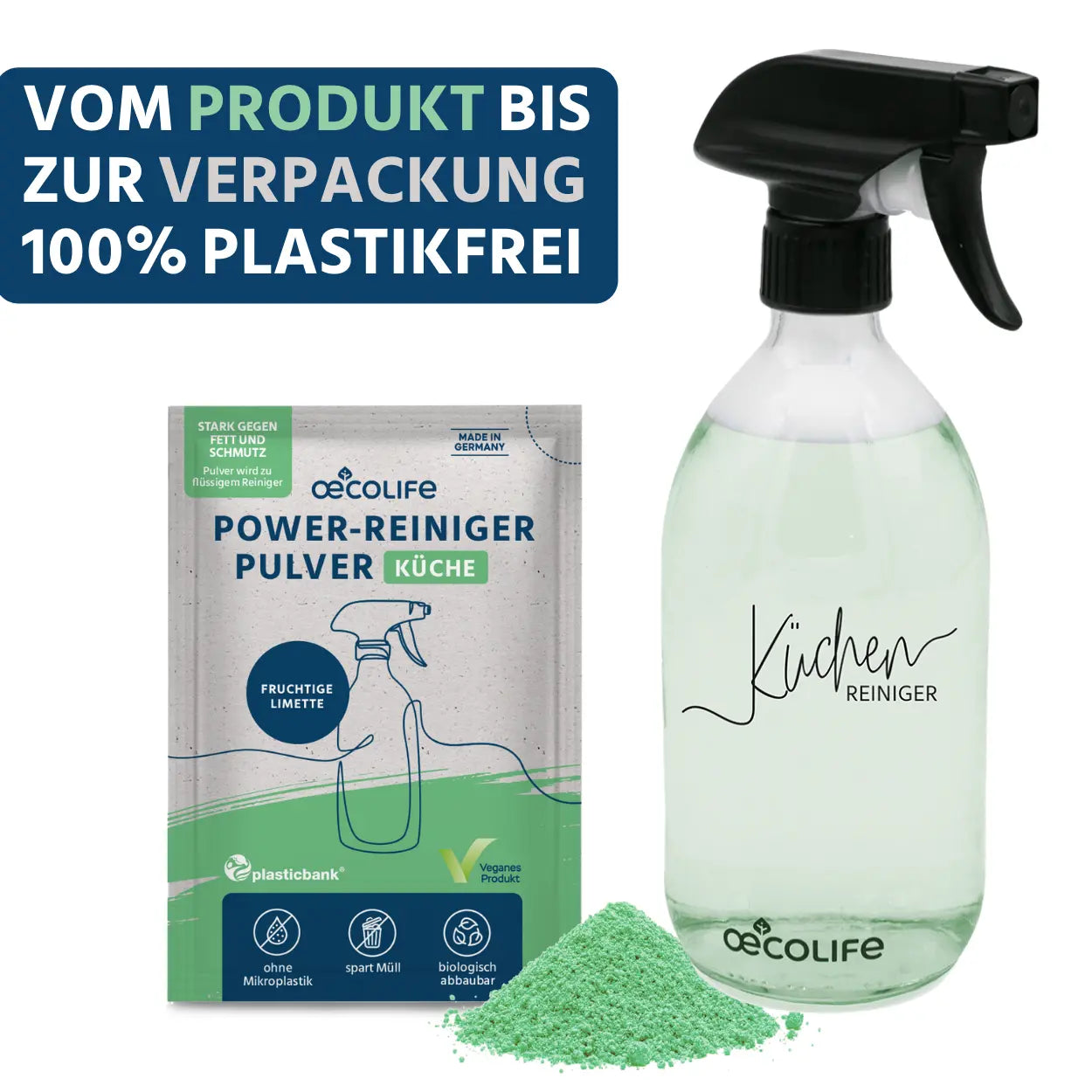 Küchenreiniger Set mit Glasflasche - vom Produkt bis zur Verpackung 100% plastikfrei