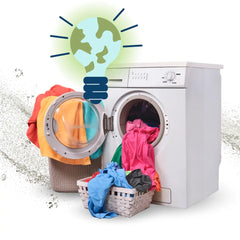 Waschmaschine und nachhaltigem Icon zur Signalisierung des umweltfreundlichen Aspekts