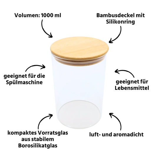 Vorratsglas mit Bambusdeckel 1000 ml