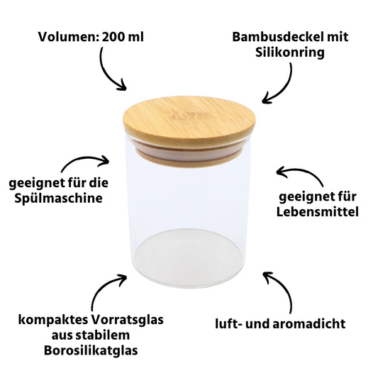 Vorratsglas mit Bambusdeckel 200 ml